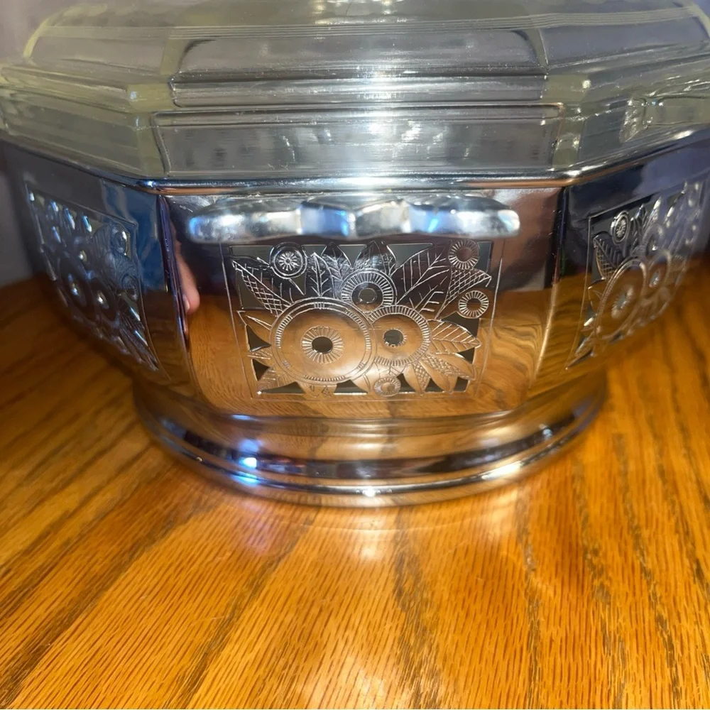 Vintage Art Deco Pyrex Clear Etched Octagonal Casserole  3 Pcs-